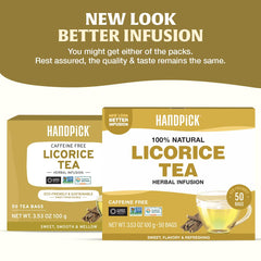 HANDPICK Licorice Root Tea bag steeping releases soothing aroma in hot water.
