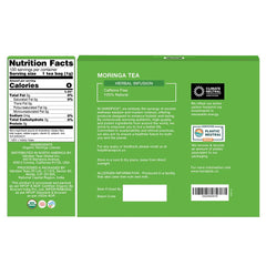 HANDPICK moringa tea bag closeup, refined leaves for pure flavor.