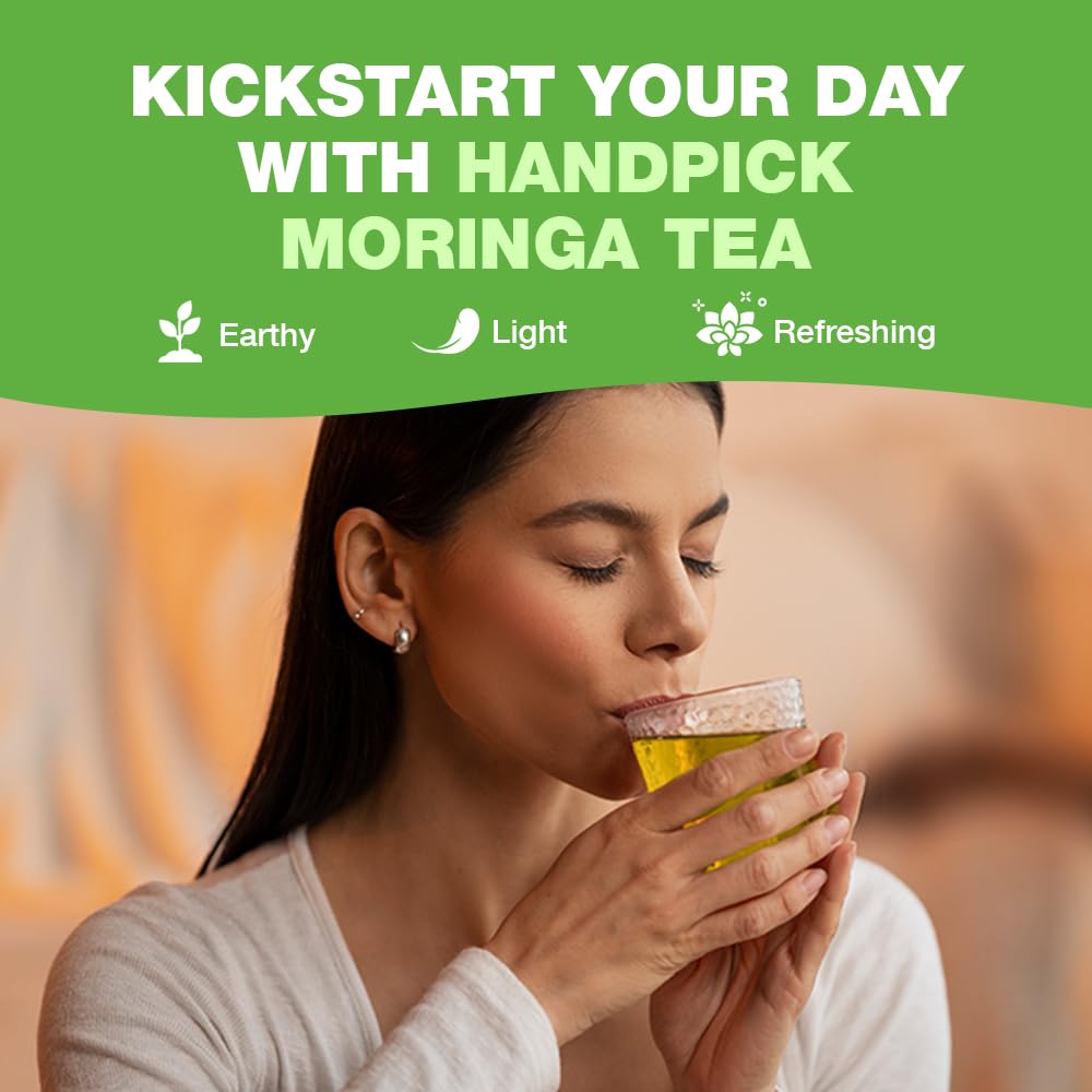 HANDPICK moringa tea bag label, organic and non-GMO credentials highlighted.