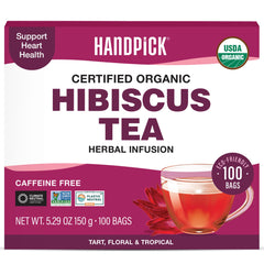 HANDPICK Organic Hibiscus Tea Bags on display, ready for a refreshing brew