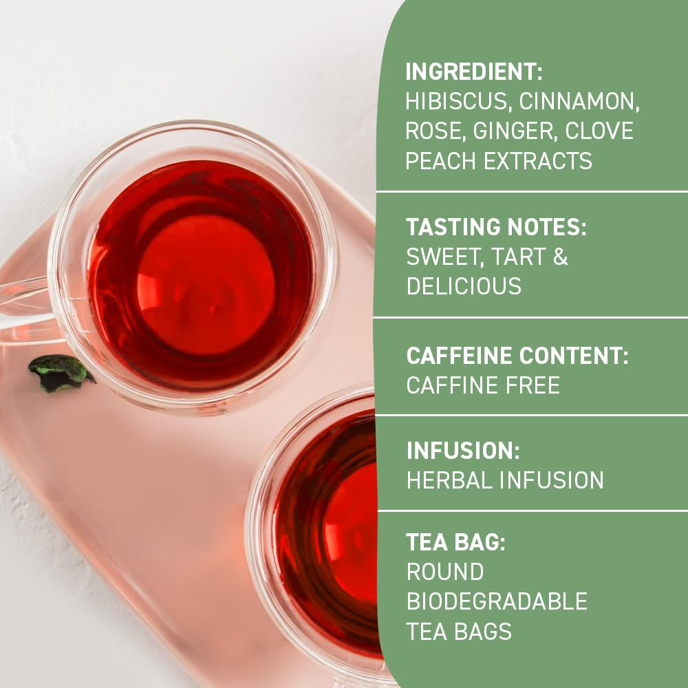 HANDPICK peach blend close-up highlights hibiscus and spices for vibrant taste.