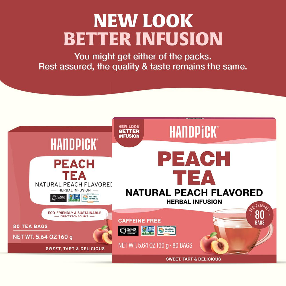 HANDPICK peach tea bags in a cup release floral aroma and fruity flavor.