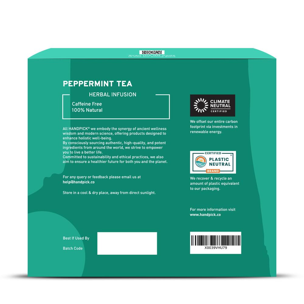 HANDPICK Peppermint Tea direct from source banner emphasizes traceable freshness.