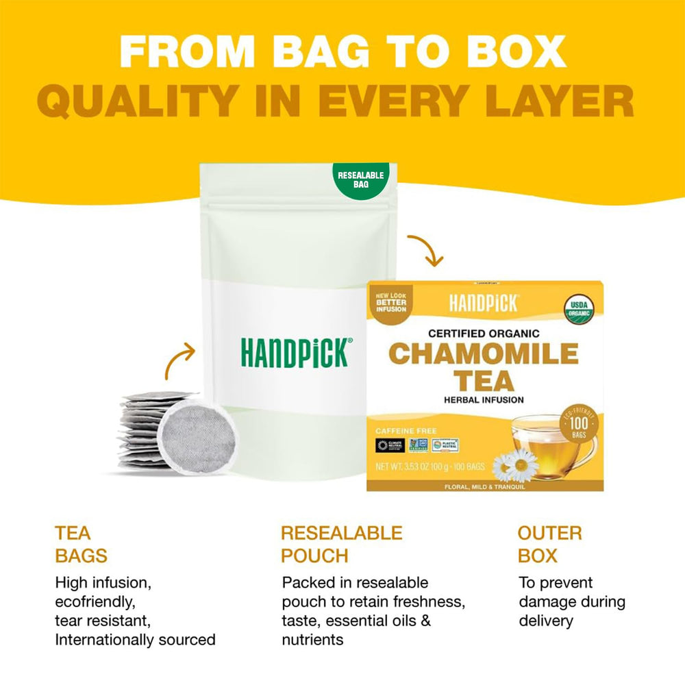 HANDPICK Pure ingredients without preservatives shown in product scene.