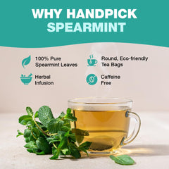 HANDPICK round eco-conscious tea bags highlight dye-free and chlorine-free design.