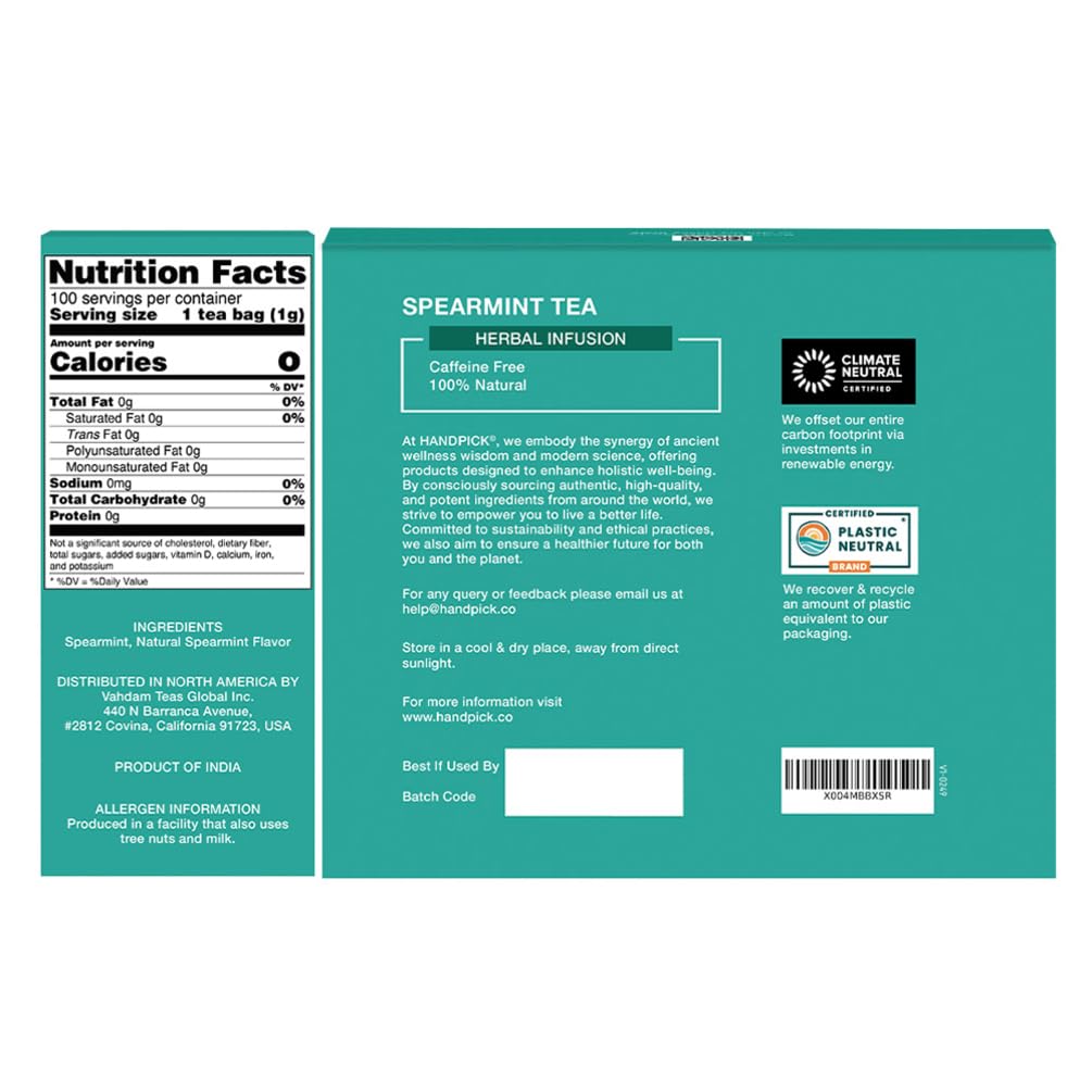 HANDPICK Spearmint tea bags from India with fresh aroma and high essential oil content.