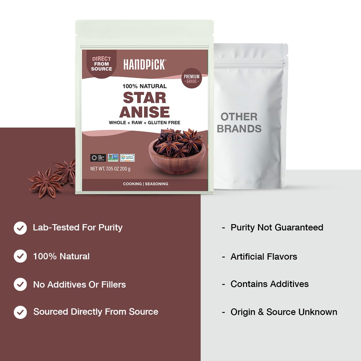 HANDPICK Star Anise product tag noting allergen information.