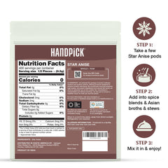 Close-up of HANDPICK Star Anise spice board highlighting aroma.