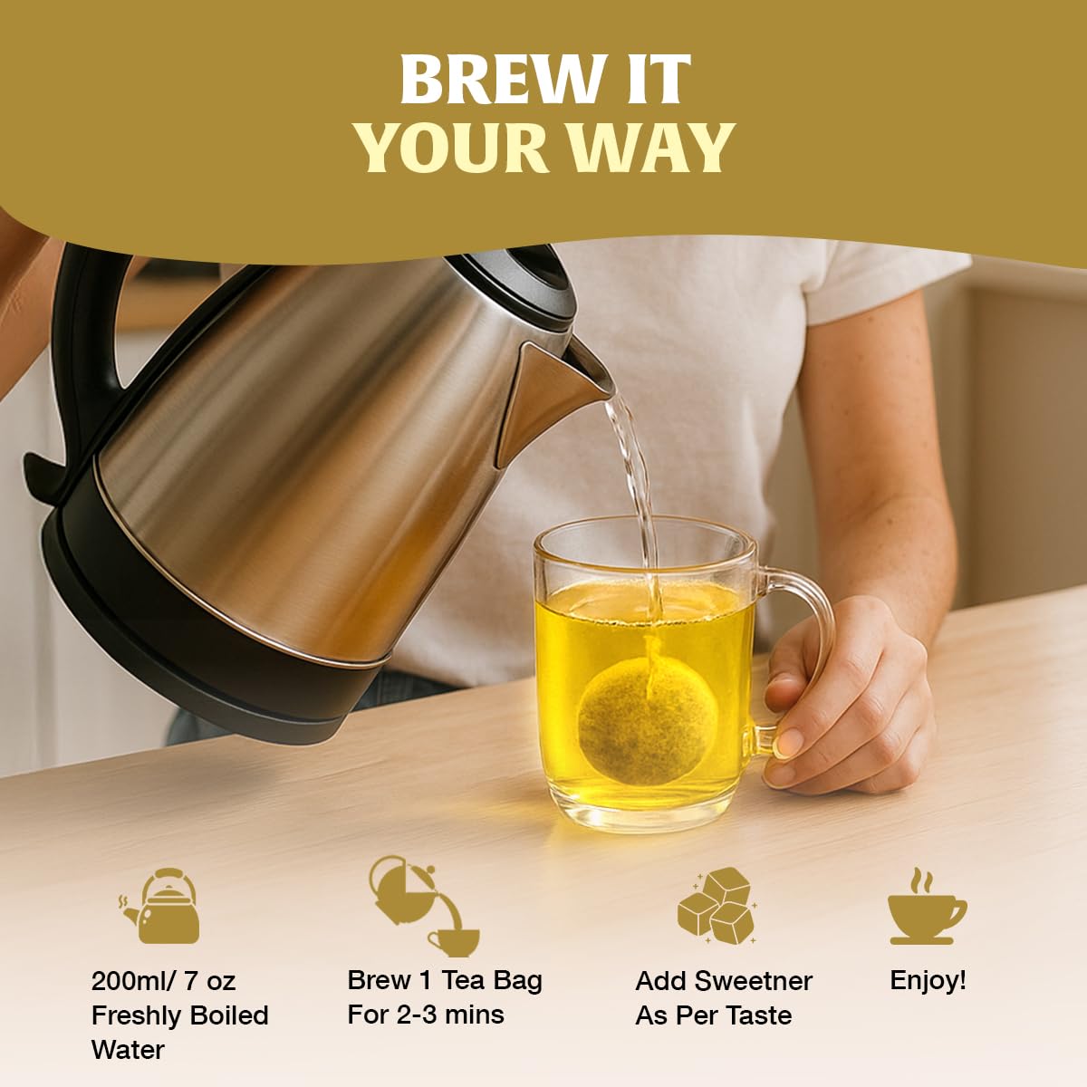 HANDPICK Tea bag on saucer invites a mindful tea moment.