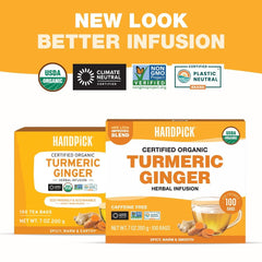 HANDPICK Turmeric ginger roots closeup emphasizing natural ingredients