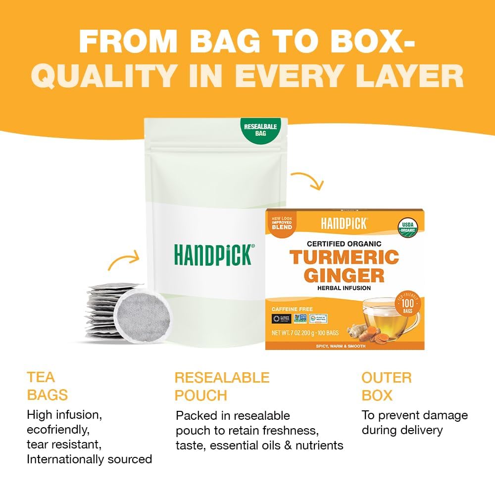 HANDPICK Turmeric Ginger tea tasting notes suggest spice and earthiness