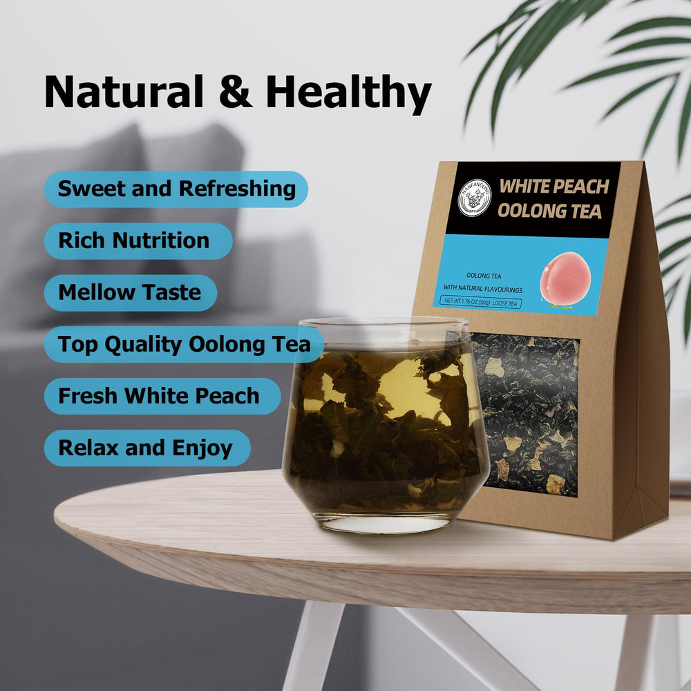 HANFANGLING White Peach Oolong Tea steaming cup evokes cozy moments and fragrant steam.