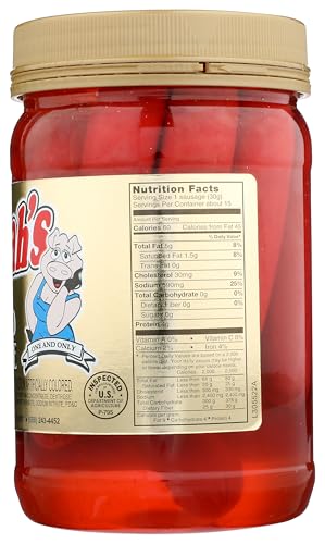 Hannah's Pickled Sausage 16oz jar on table ready for quick appetizers.