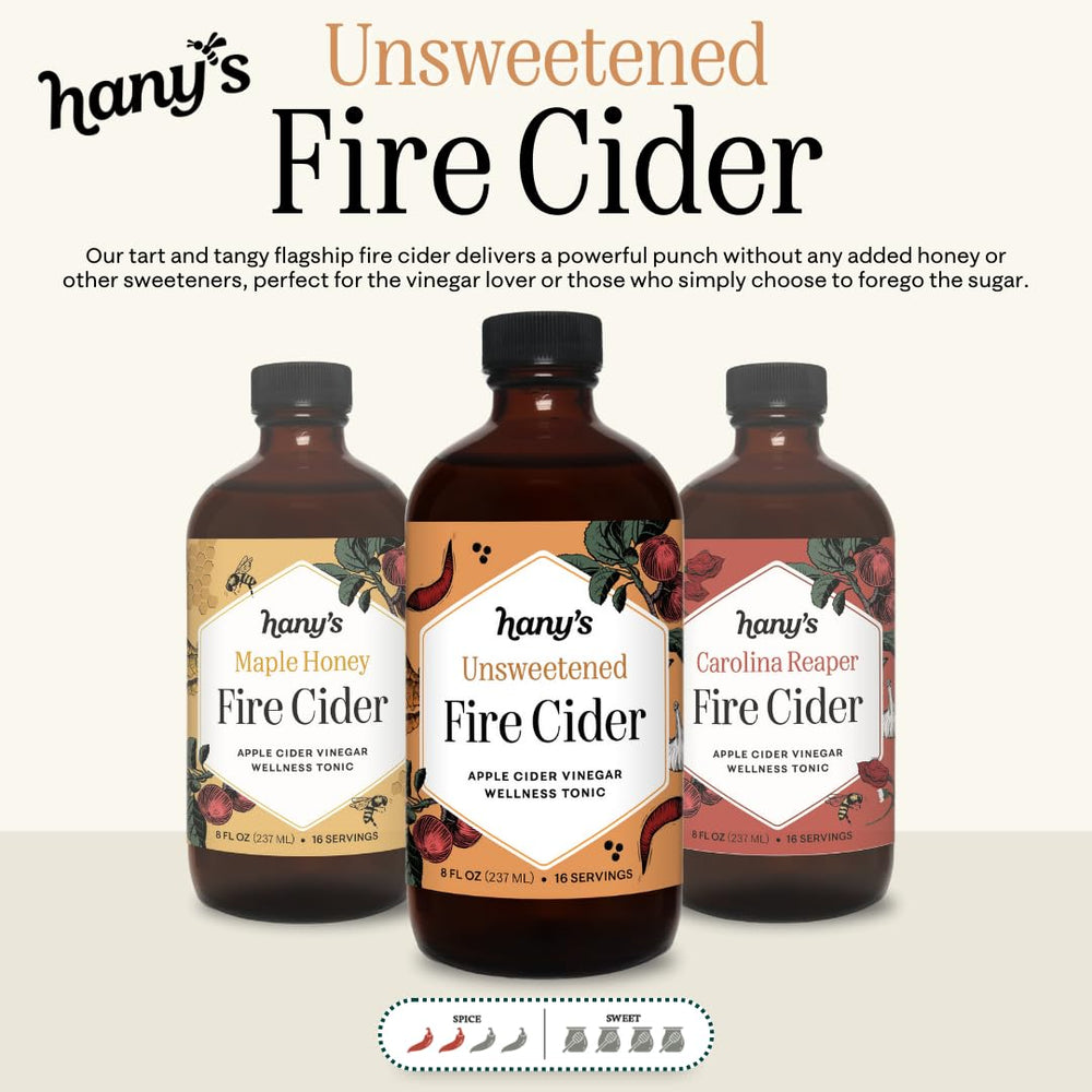 Close-up of Hany's Harvest Fire Cider ingredients highlighting organic roots.