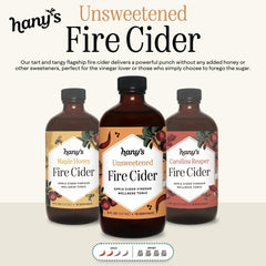 Close-up of Hany's Harvest Fire Cider ingredients highlighting organic roots.