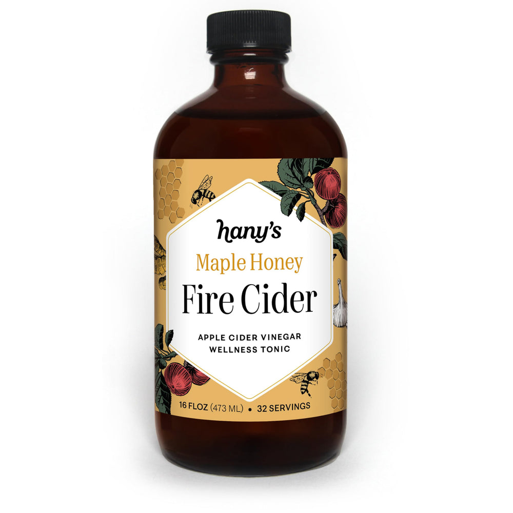 Hanys Harvest Maple Honey Fire Cider bottle ready for daily wellness boost