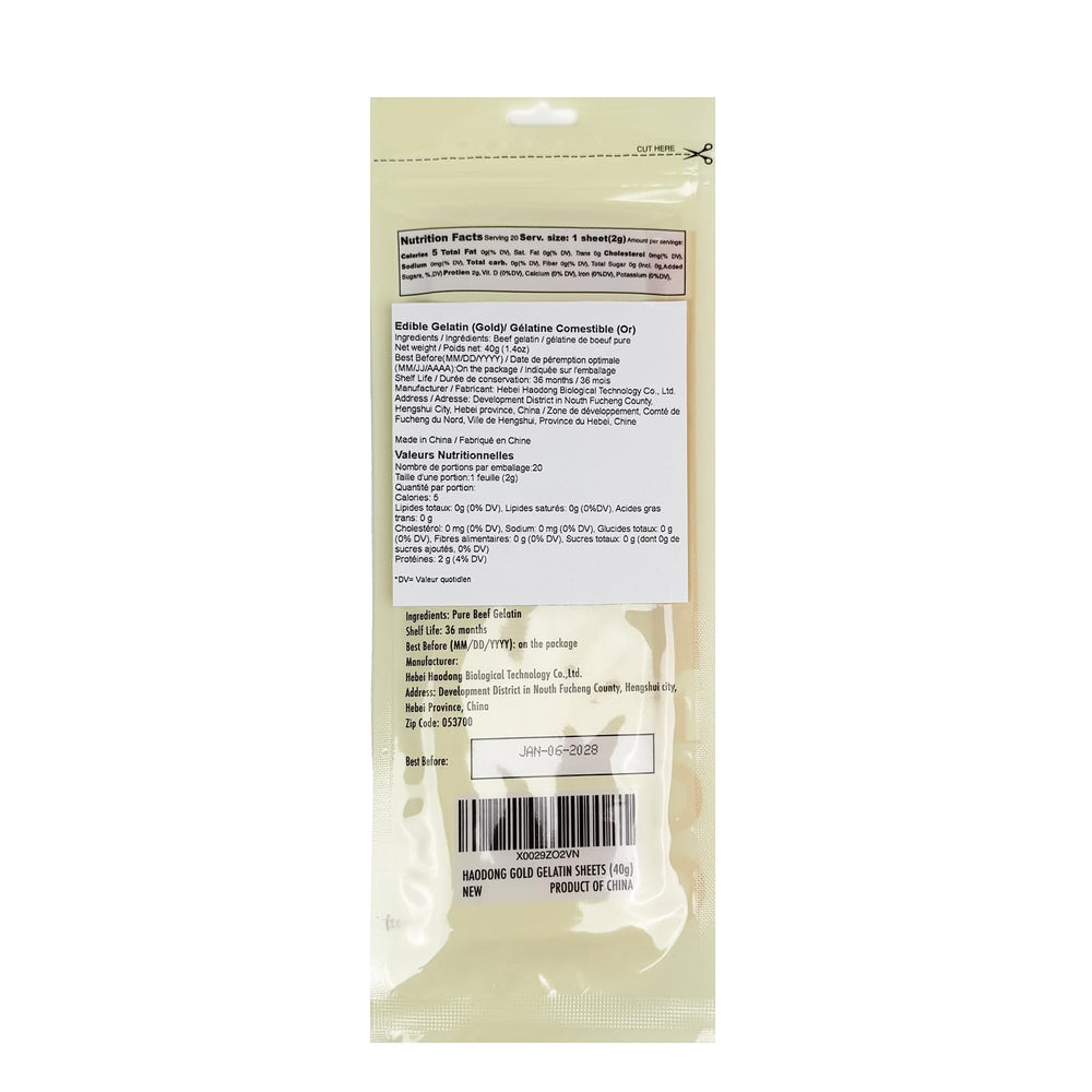 HAODONG Gold Gelatin Sheets 200 Bloom yield precise strength for clear textures