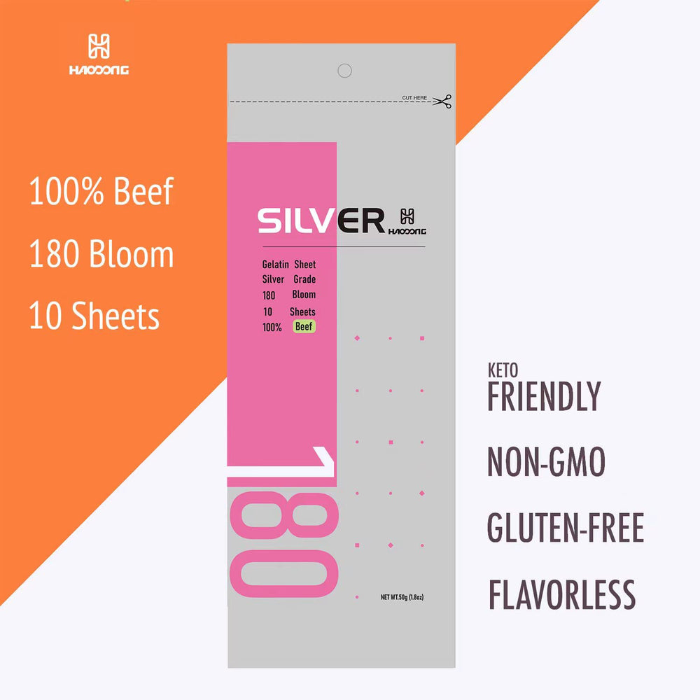 HAODONG Silver Gelatin Sheets used in a mirror glaze for dessert shine
