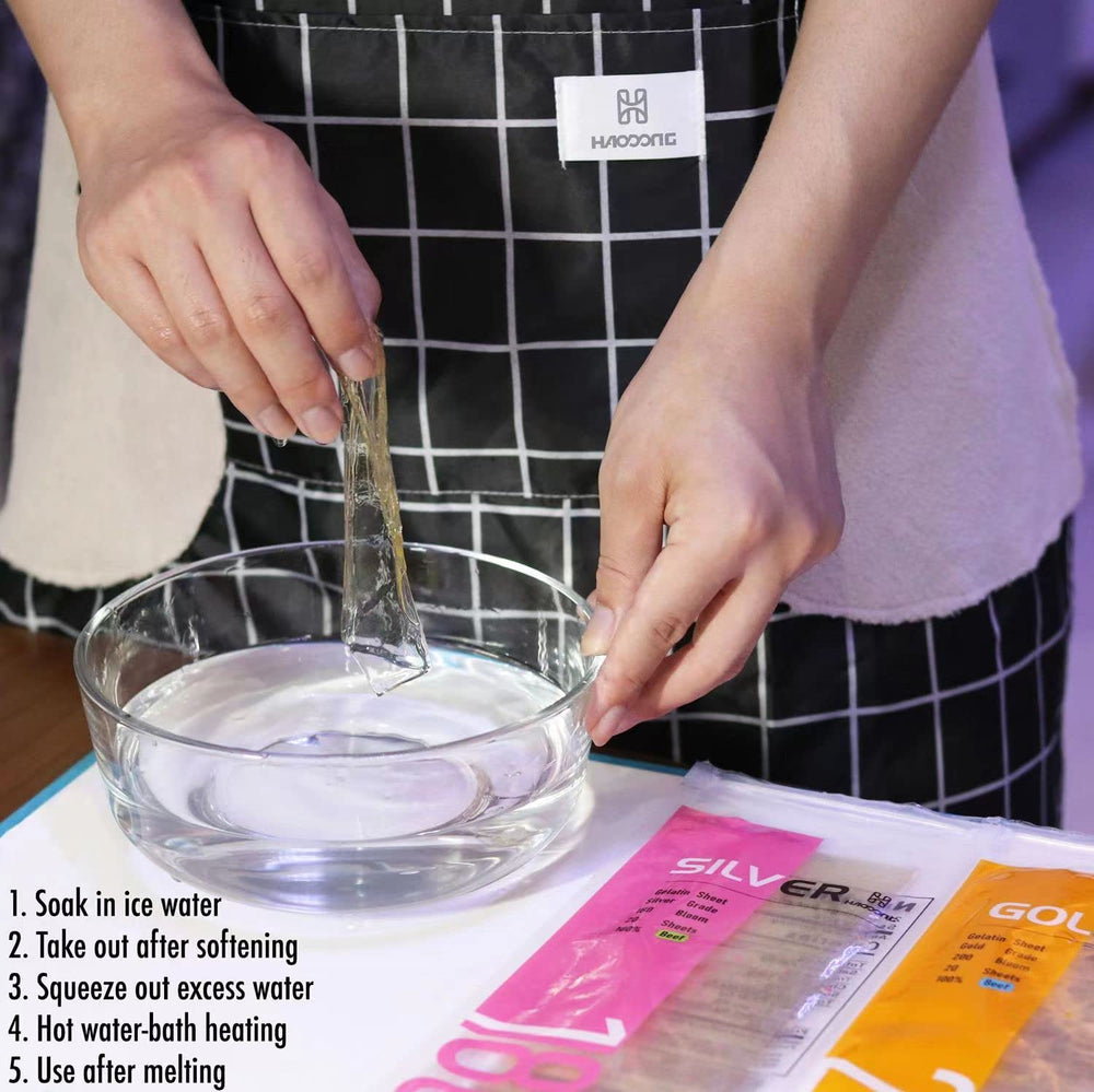 HAODONG Silver Gelatin Sheets achieving glossy mousse texture in cake