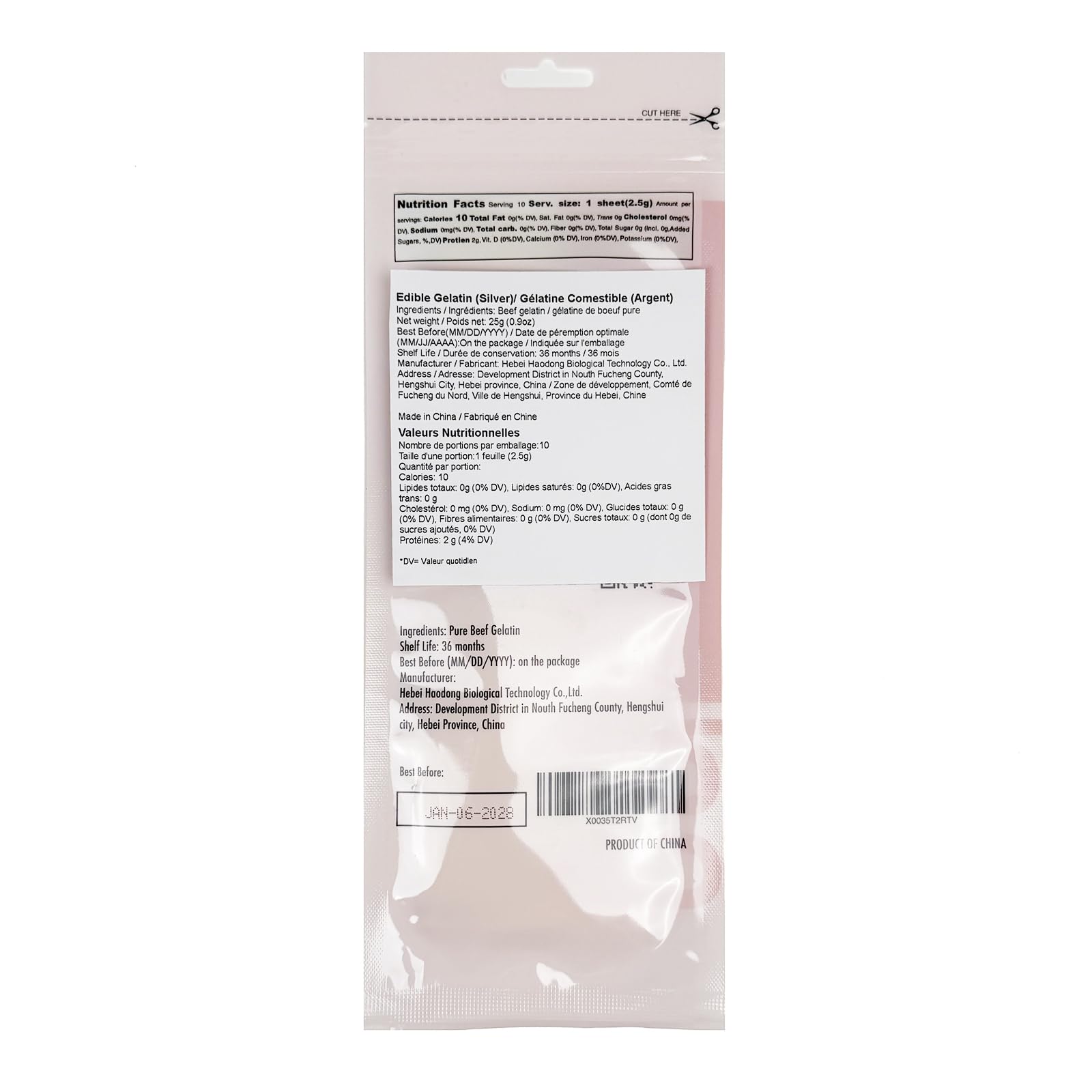 HAODONG Silver Gelatin Sheets close-up for easy hydration and neutral flavor