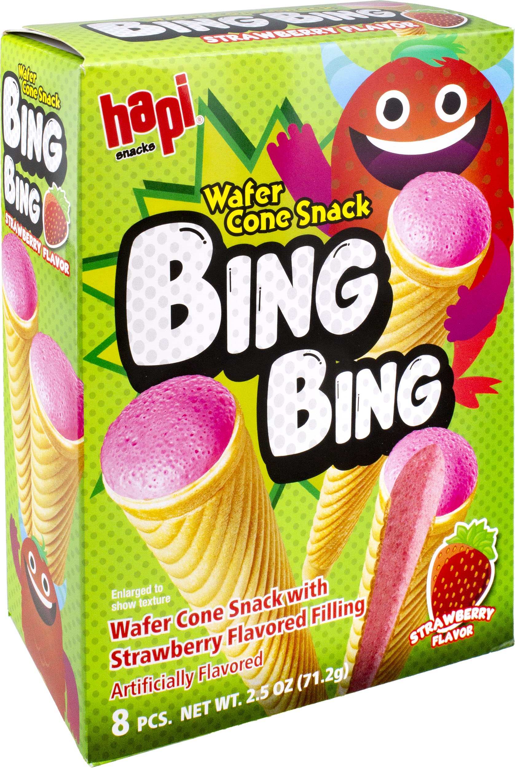 HAPI Bing Bing cone snack with strawberry filling, a crispy treat for snacking anytime.