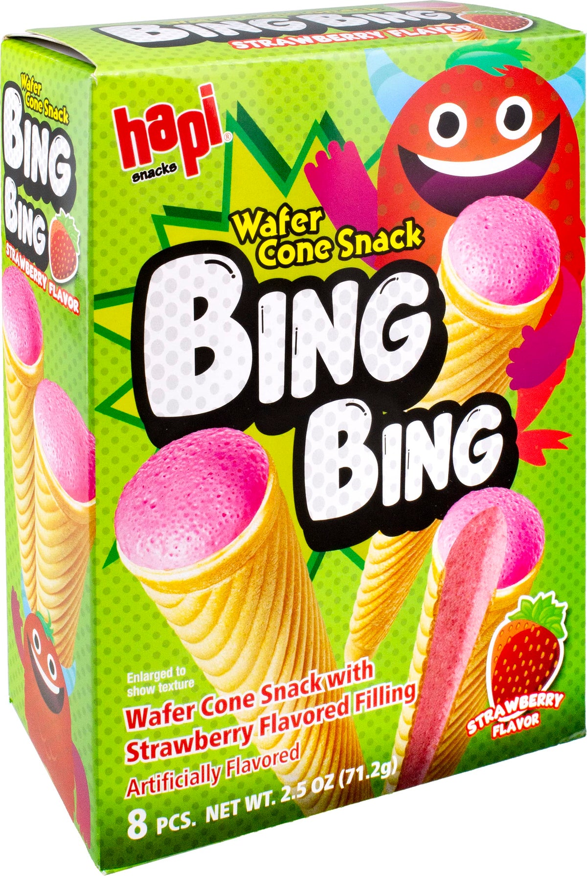 HAPI Bing Bing cone snack with strawberry filling, a crispy treat for snacking anytime.