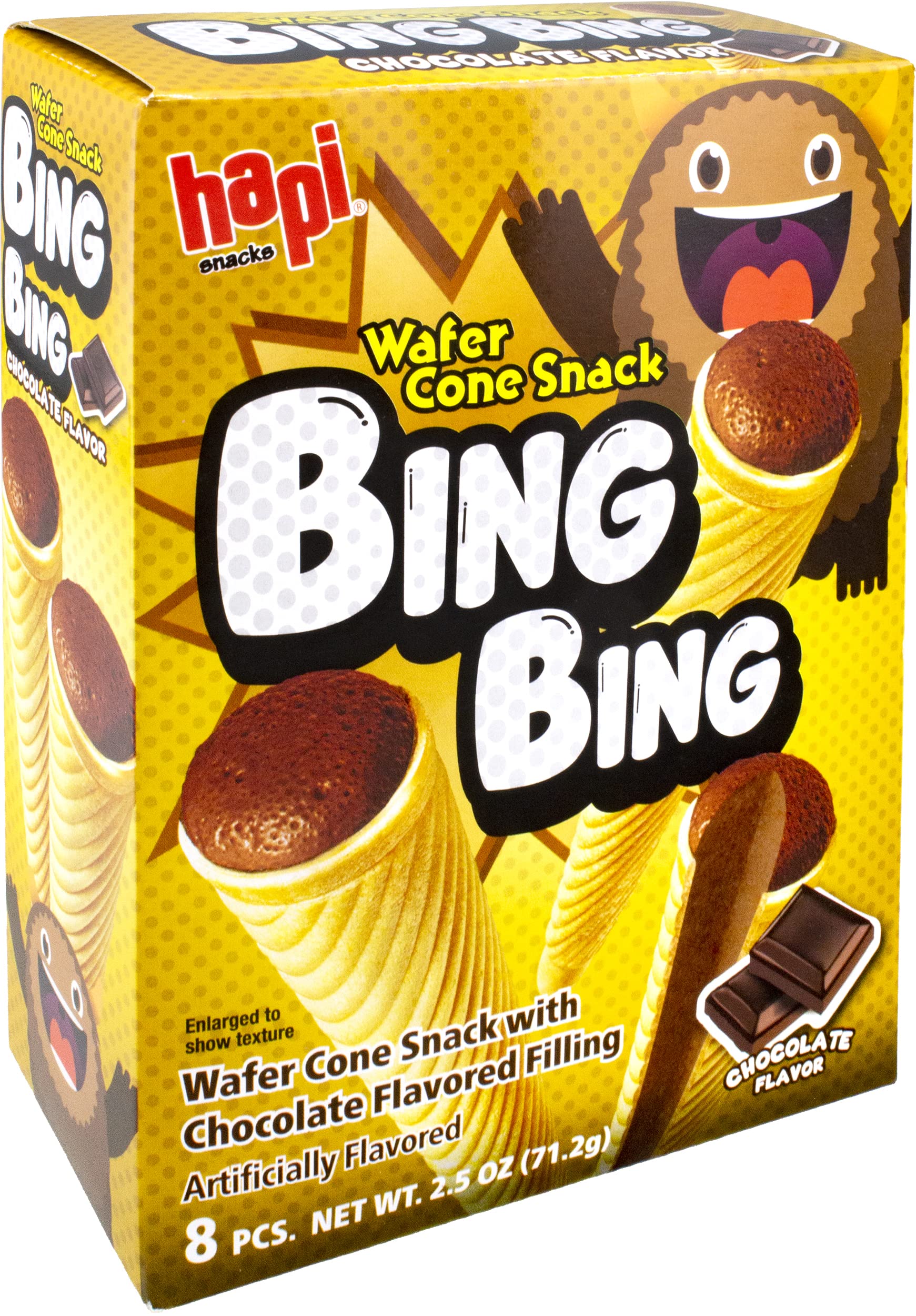 HAPI Bing Bing ice cream scone snack showing a crispy cone with a chocolate center