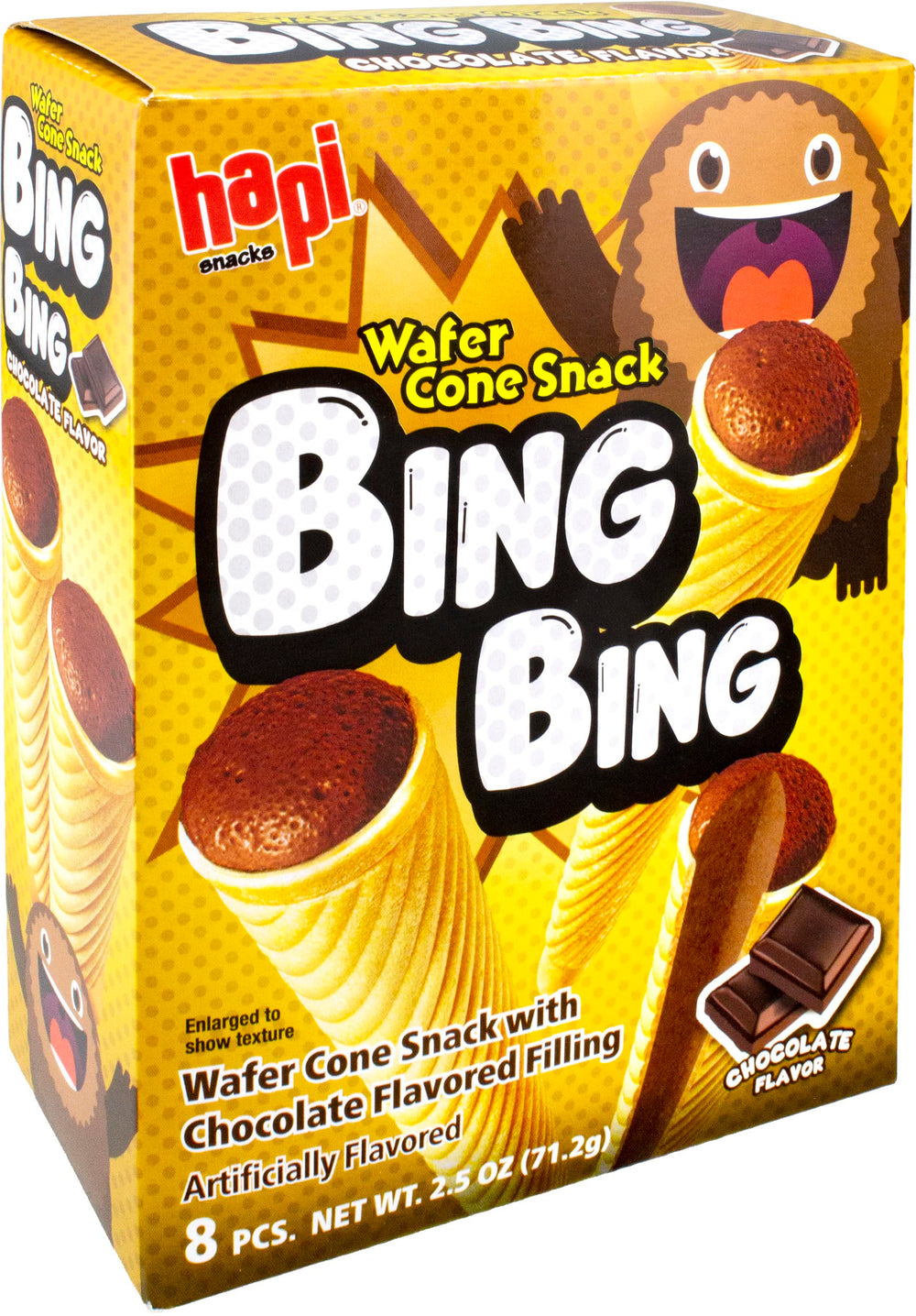 HAPI Bing Bing ice cream scone snack showing a crispy cone with a chocolate center