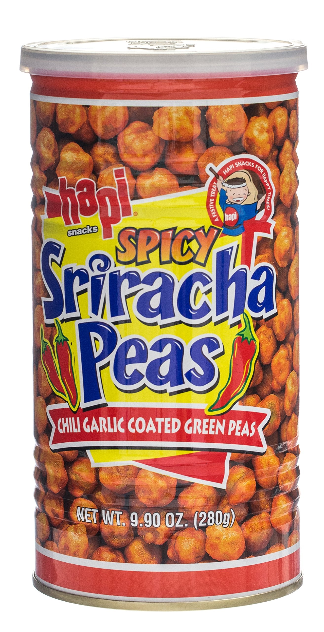 HAPI Spicy Sriracha Peas can, bold on-the-go snack with tangy heat