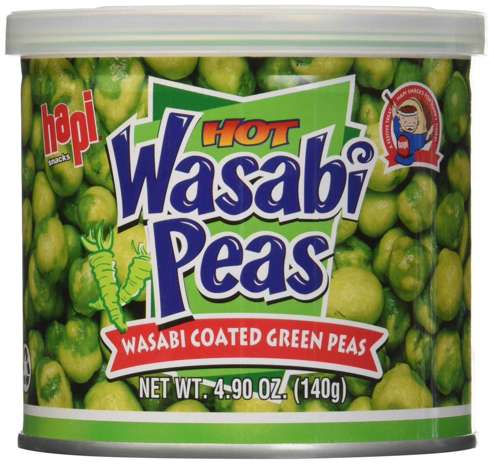 HAPI Wasabi Hot Green Peas front view highlights vibrant wasabi seasoning and crunchy texture