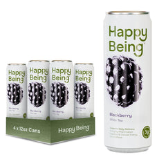 Happy Being Blackberry White Tea bottle front — refreshing, caffeine-free wellness in every sip.