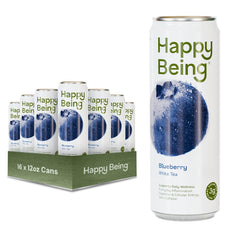Happy Being Blueberry White Tea bottle—refreshing caffeine-free hydration.