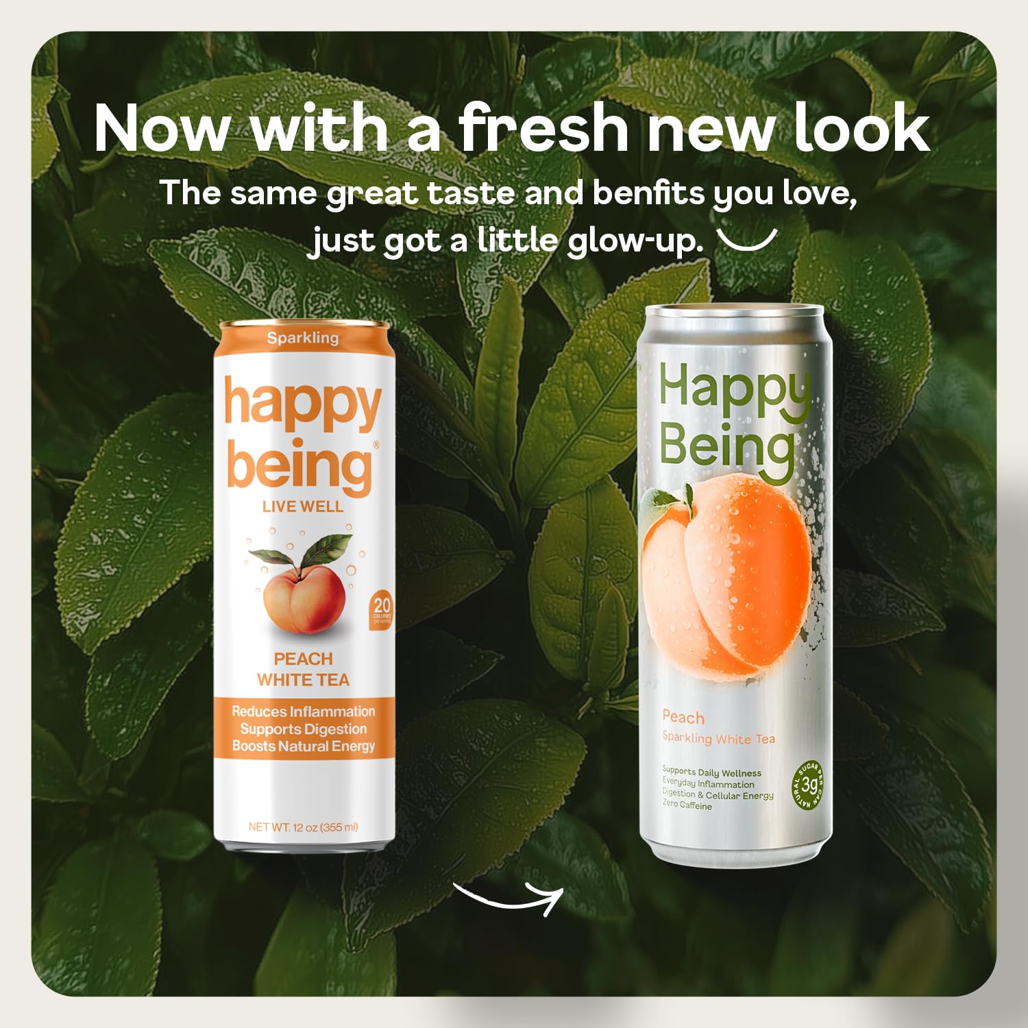 Glass pour of Happy Being Peach Sparkling White Tea, light and smooth.