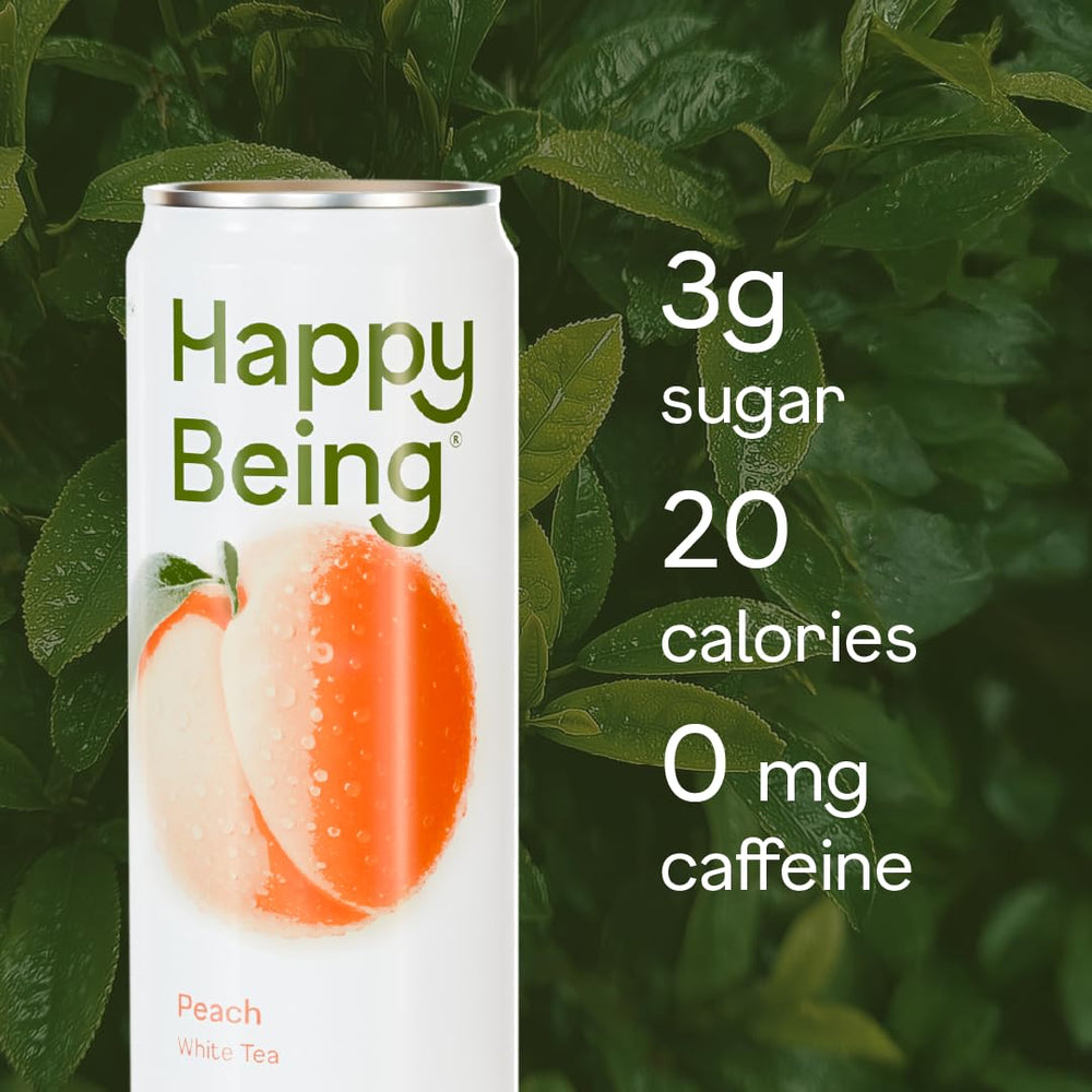 Natural color of Happy Being Peach White Tea in a clear glass