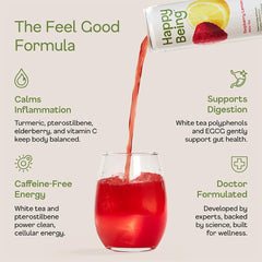 Happy Being Raspberry Lemonade White Tea glass highlights fruity flavor for a refreshing break