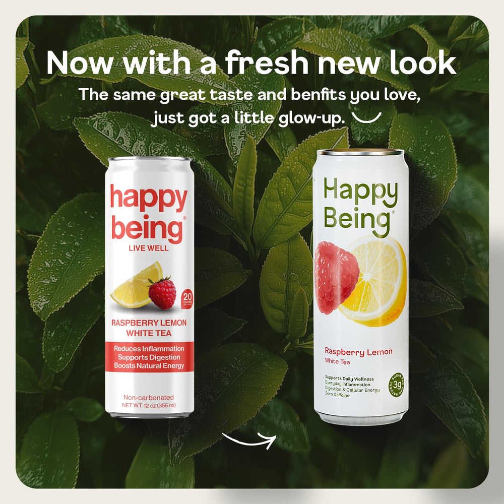 Happy Being turmeric and elderberry on label highlight natural wellness.