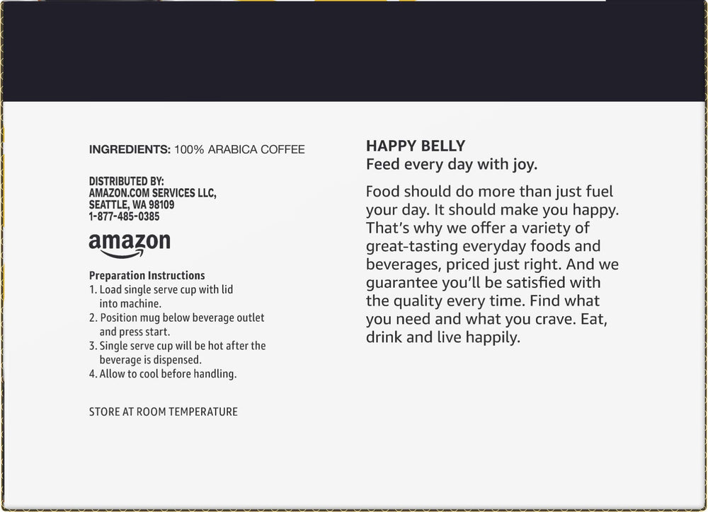 Happy Belly 24-count box of Breakfast Blend pods on the counter.