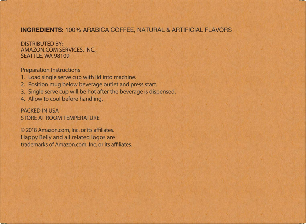 Aromas rise from a Happy Belly coffee mug with vanilla notes
