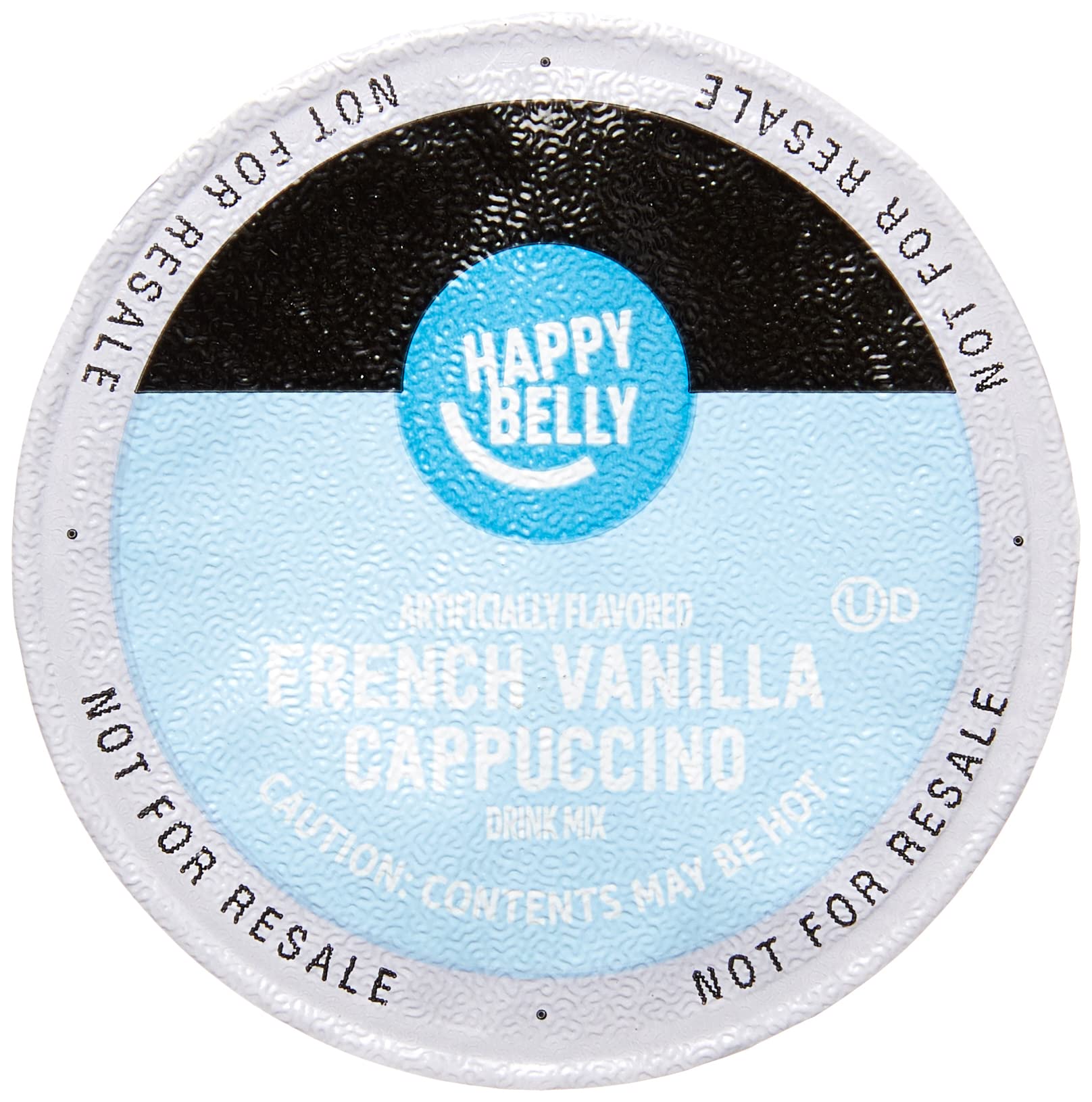 Happy Belly brand logo on cappuccino pod packaging