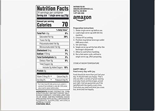 Back of Happy Belly cappuccino pod pack showing allergen details