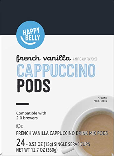 Happy Belly Cappuccino pods pack of 24 count on kitchen counter