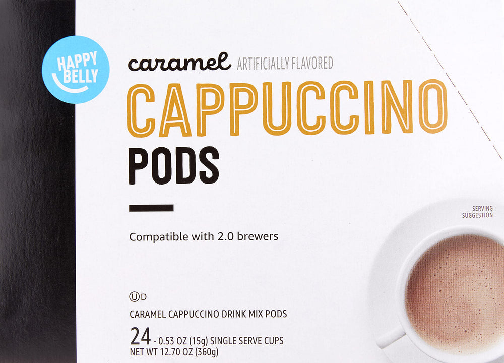 Shake before brewing cue on Happy Belly pod packaging