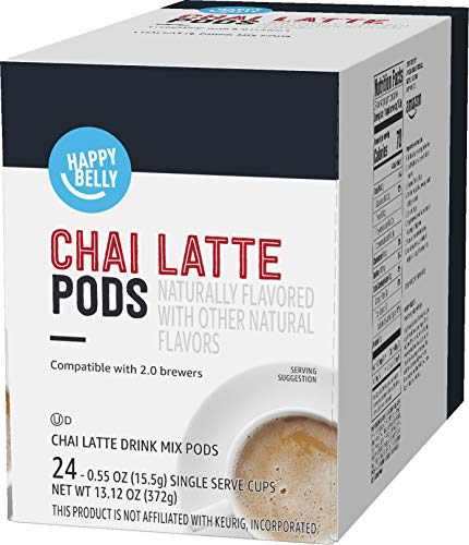 Milk-containing Happy Belly chai latte pods for a creamy at-home latte.