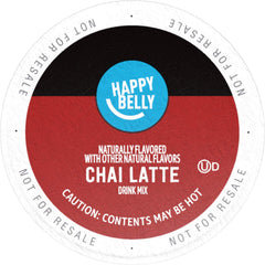 Happy Belly chai latte pods shake-before-brewing guide enhances flavor consistency.