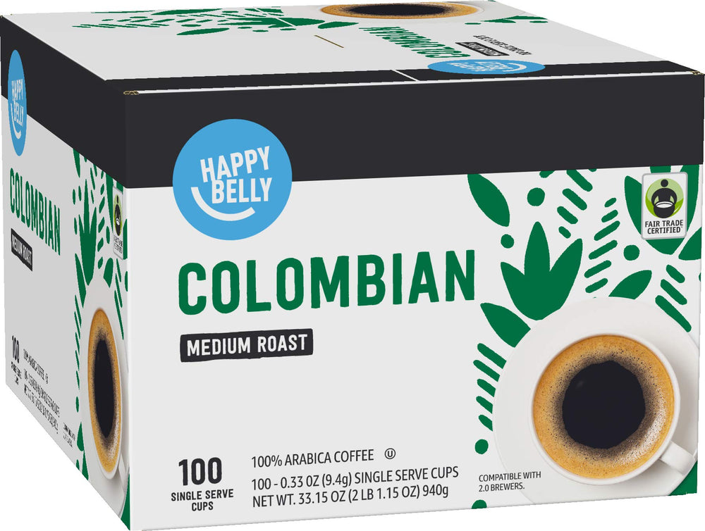 100-count box of Happy Belly Colombian medium roast pods