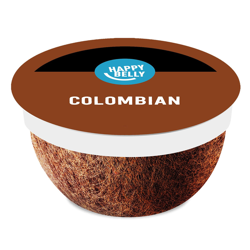 Happy Belly Colombian pods box 96-count for quick, single-serve coffee.