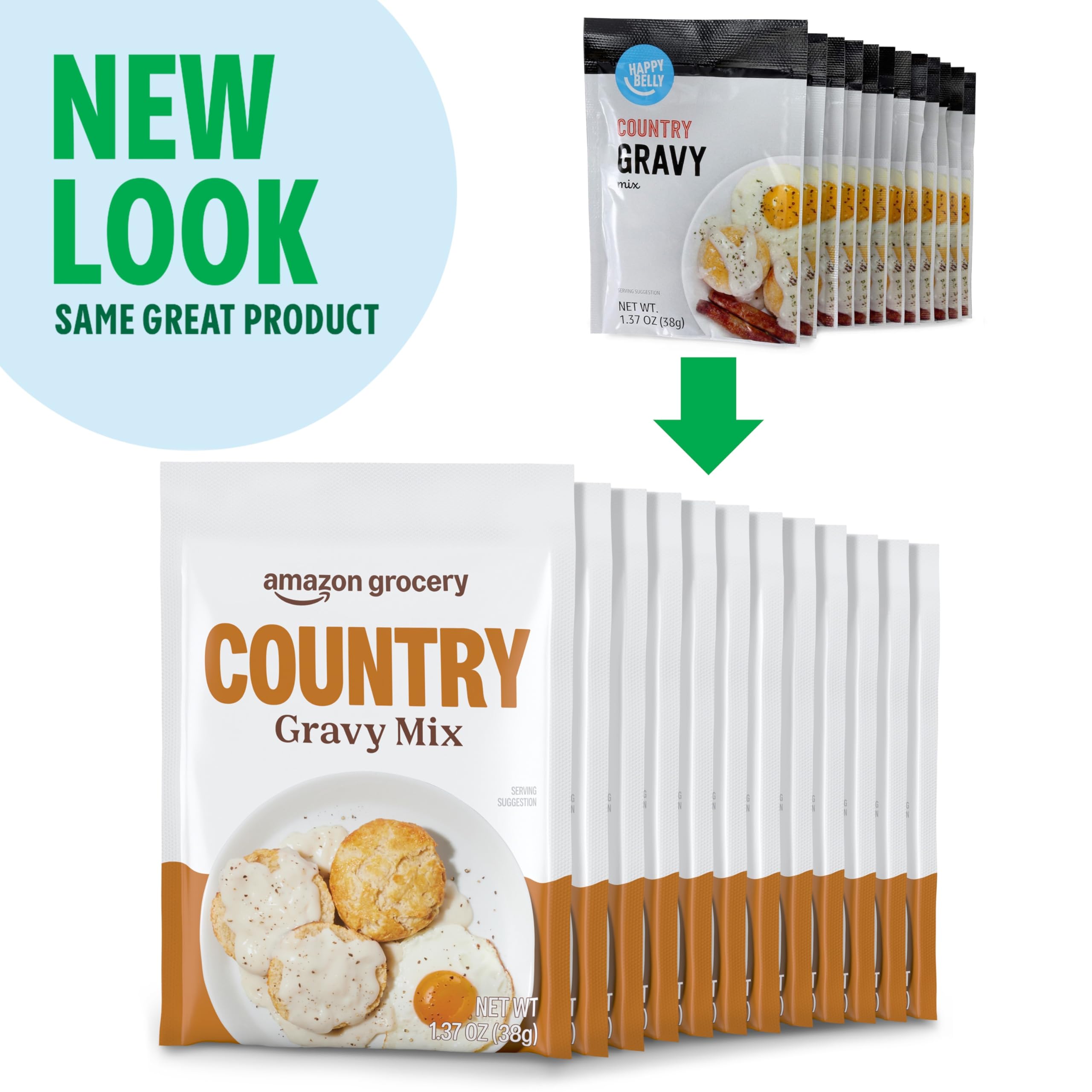 Happy Belly Country Gravy Mix served with biscuits for savory breakfast