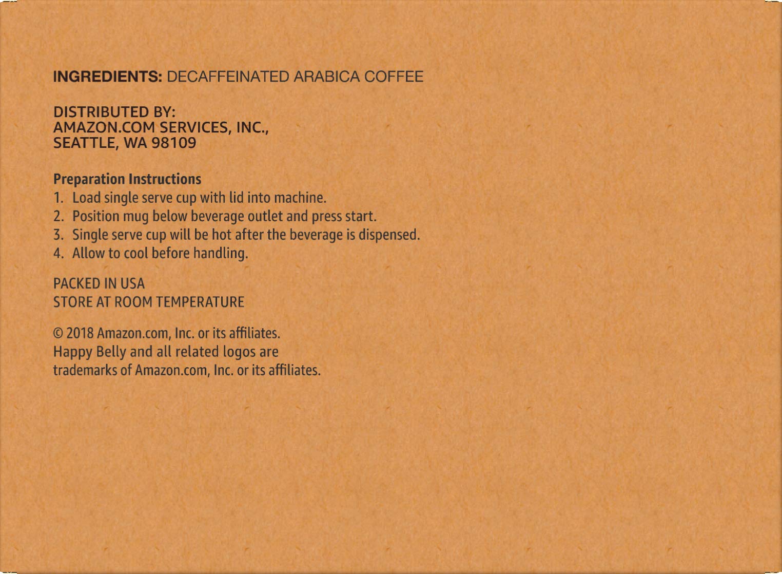 Happy Belly Decaf Breakfast Blend branding and packaging, signaling value and accessibility.