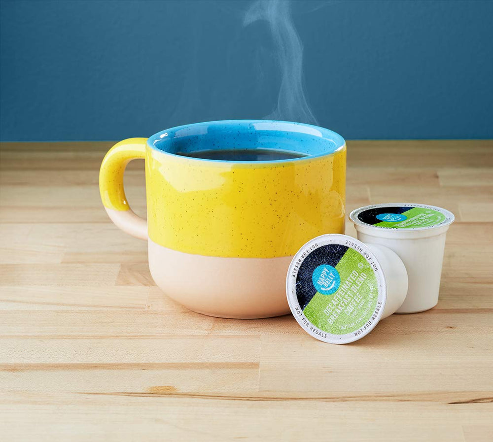 Happy Belly Decaf Breakfast Blend pod packaging, a convenient pack for quick breakfast brews.