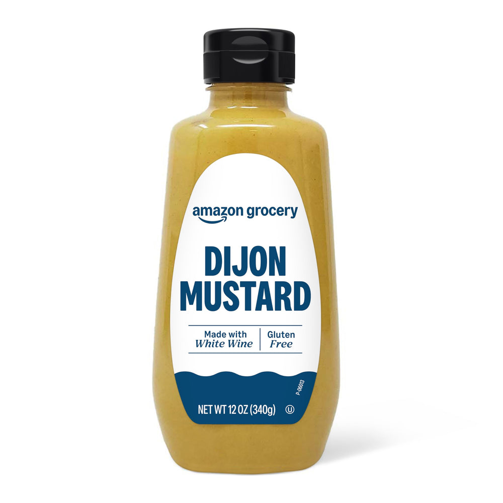 Happy Belly Dijon Mustard bottle with label, perfect for everyday sandwiches.